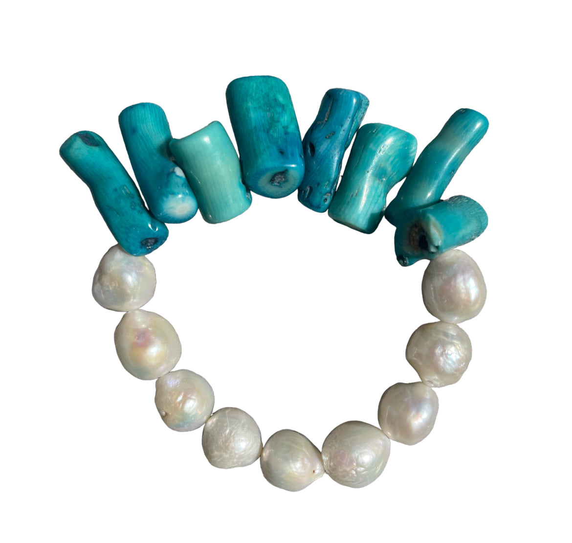 Blue coral and freshwater pearl bracelet