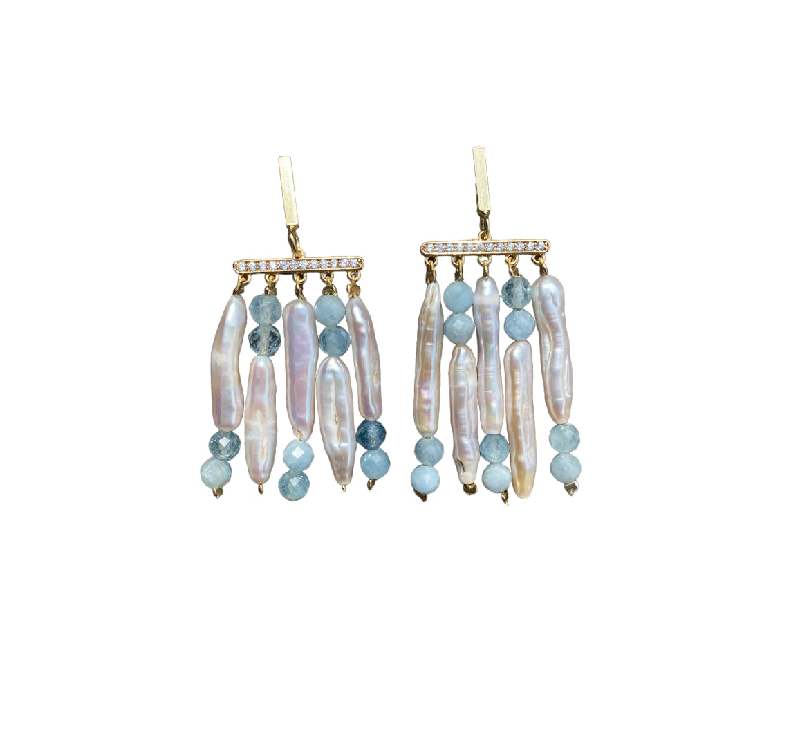 Pearl and Aquamarine drop earrings