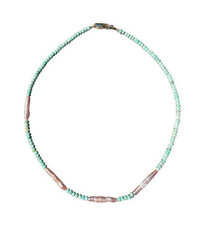 Mint opal and pink pearl necklace