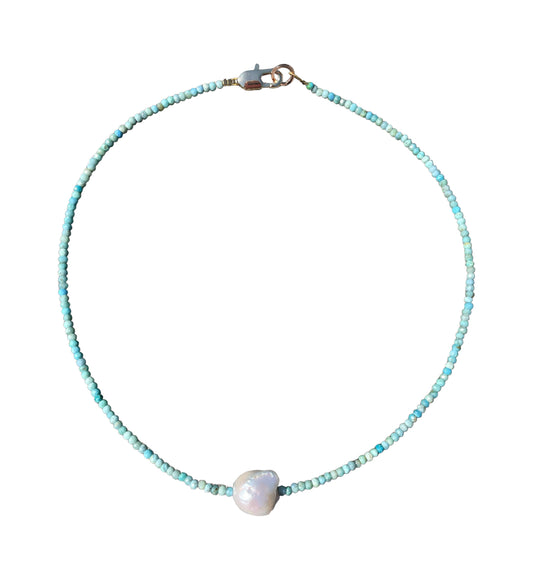 Turquoise and baroque pearl necklace