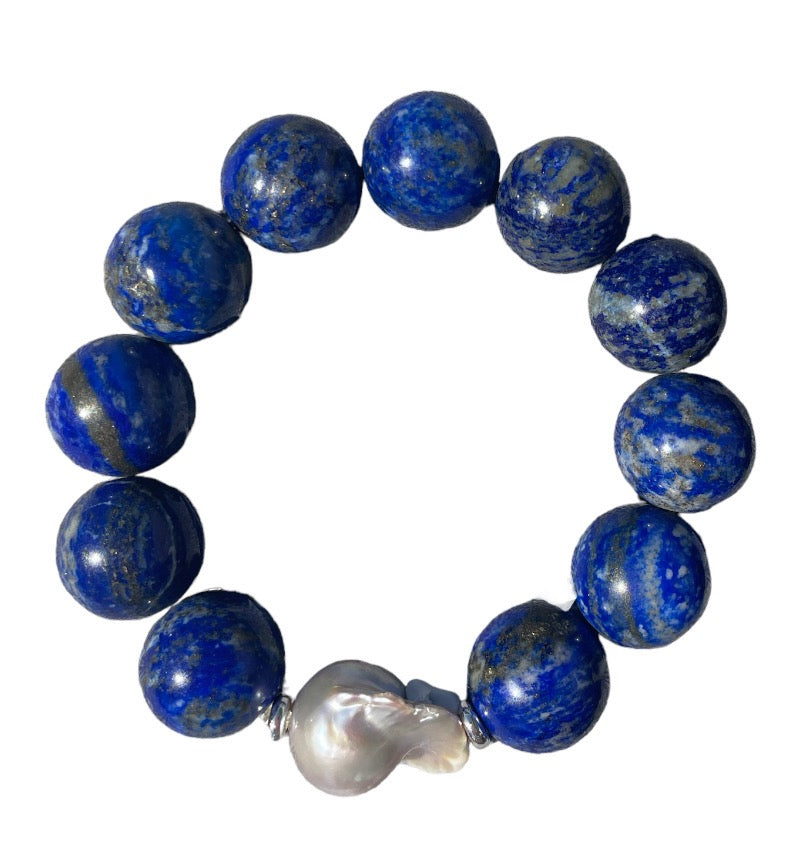 Lapis Lazuli and blue baroque pearl bracelet