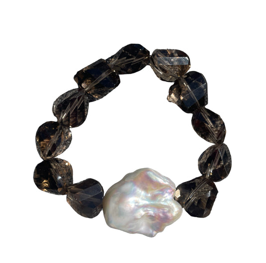 Smokey quartz with baroque pearl bracelet