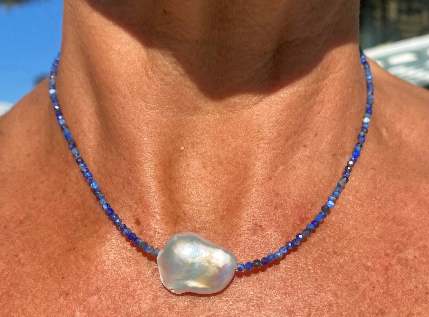 Lapis Lazuli necklace with baroque pearl