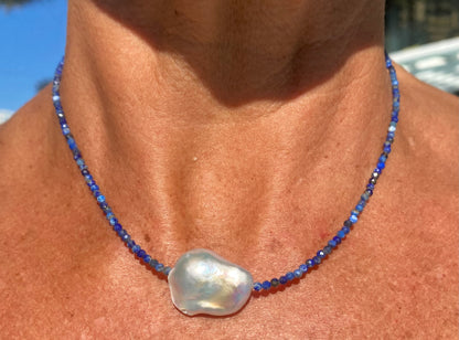 Lapis Lazuli necklace with baroque pearl