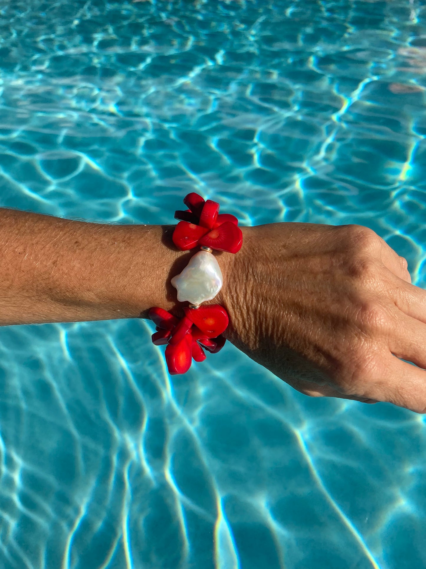 Red coral and baroque pearl bracelet