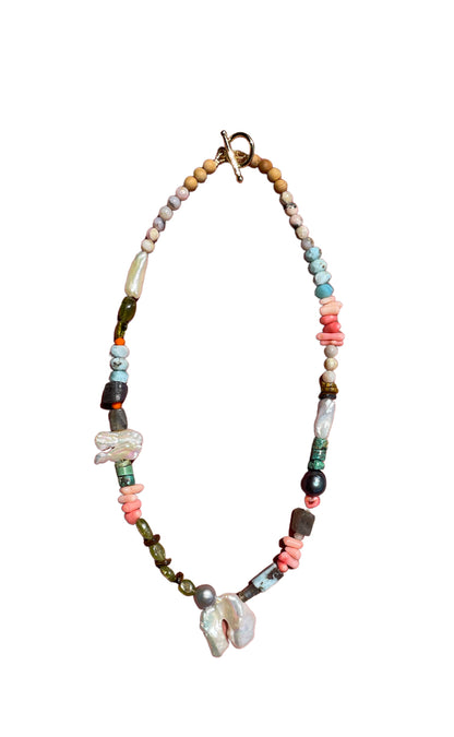 Mixed gemstone and freshwater pearl necklace