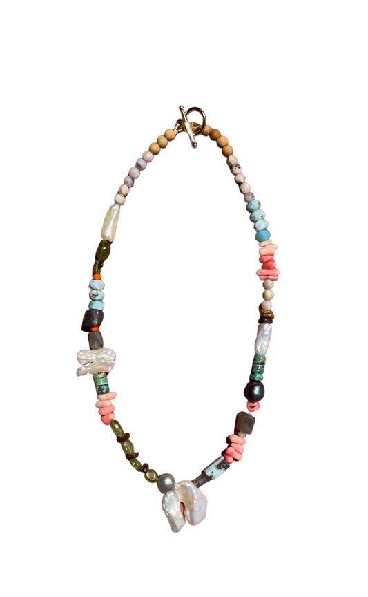 Mixed gemstone and freshwater pearl necklace