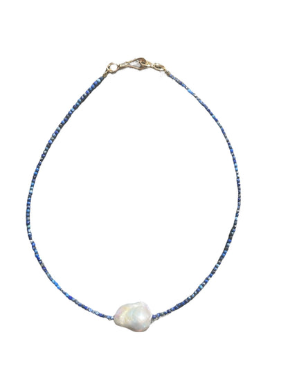 Lapis Lazuli necklace with baroque pearl