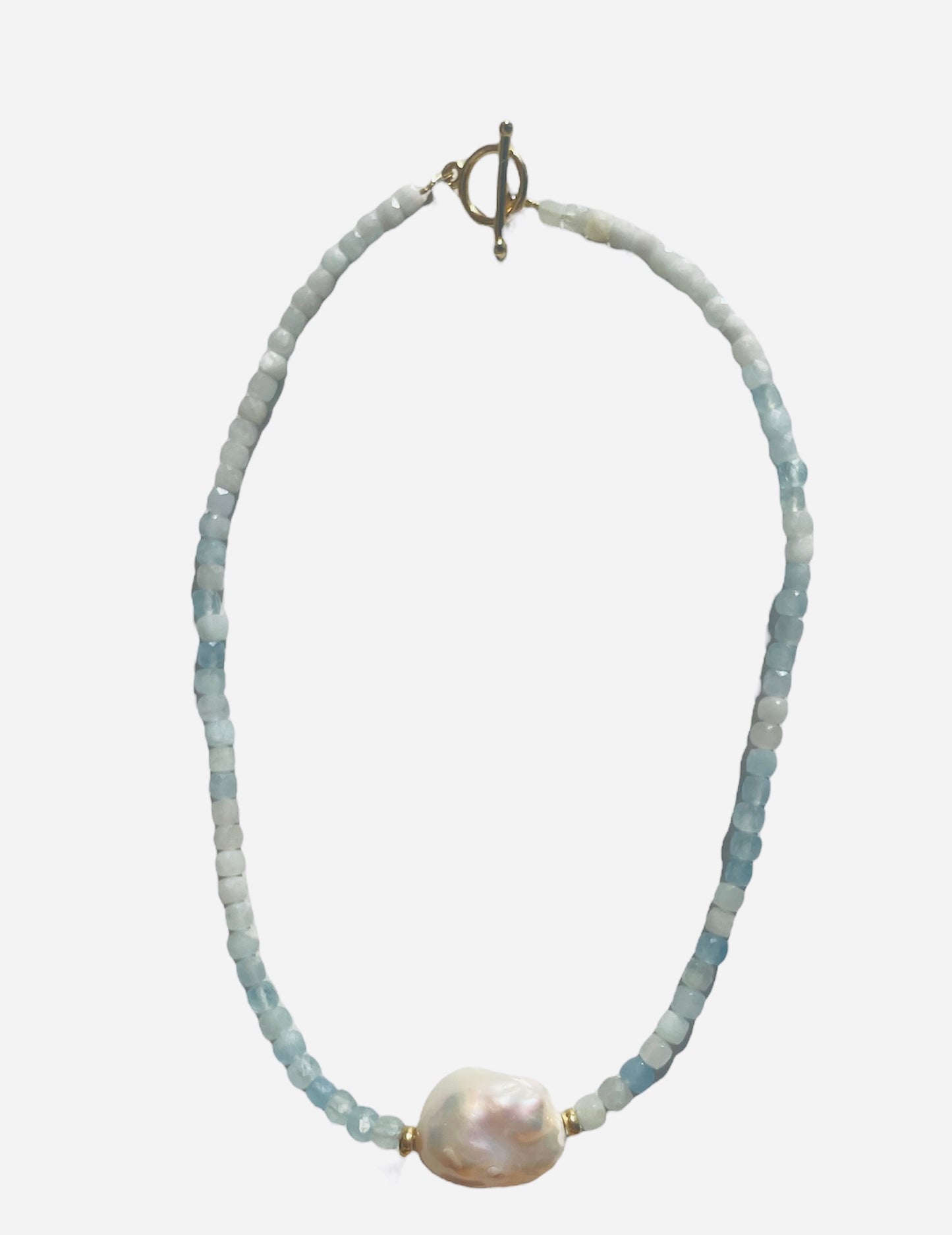 Aquamarine Necklace with Baroque Pearl