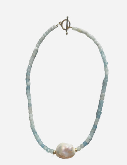 Aquamarine Necklace with Baroque Pearl