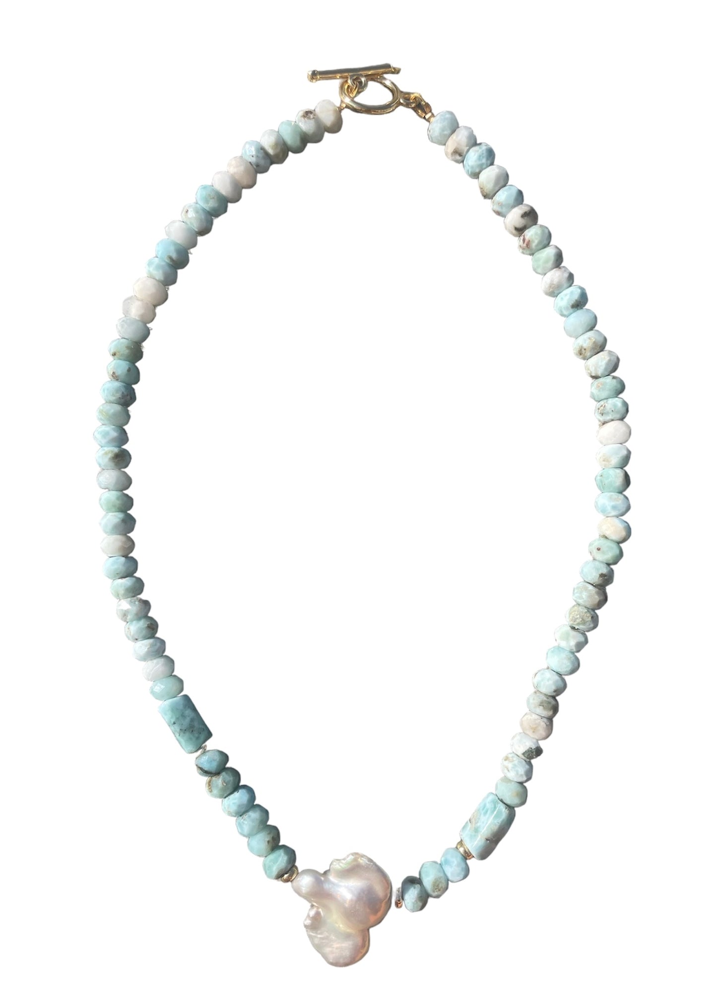 Larimar necklace with baroque pearl
