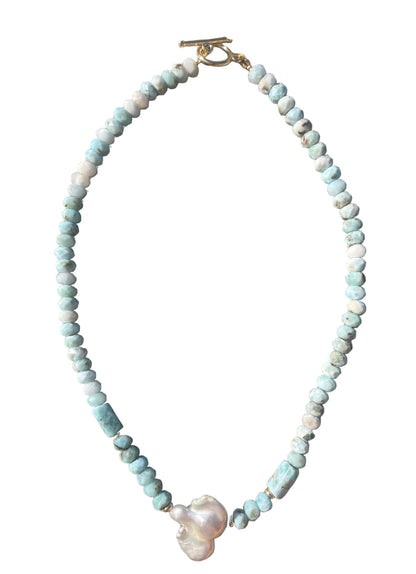 Larimar necklace with baroque pearl