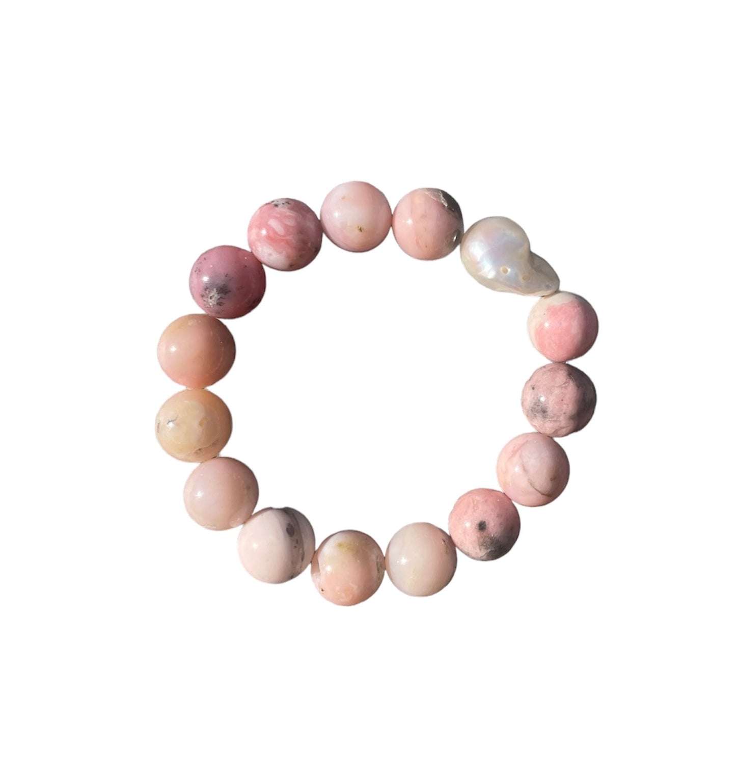 Pink Peruvian Opal and baroque pearl bracelet