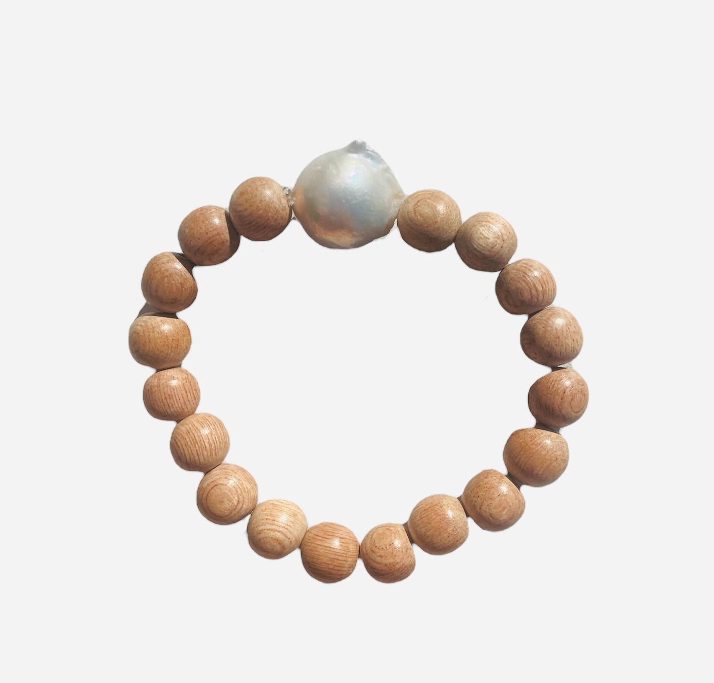 Wood and baroque pearl bracelet