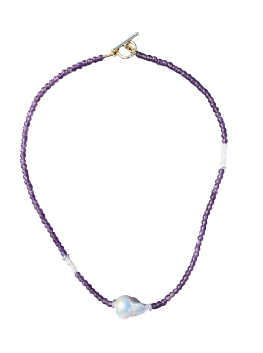 Amethyst Necklace with Baroque Pearl