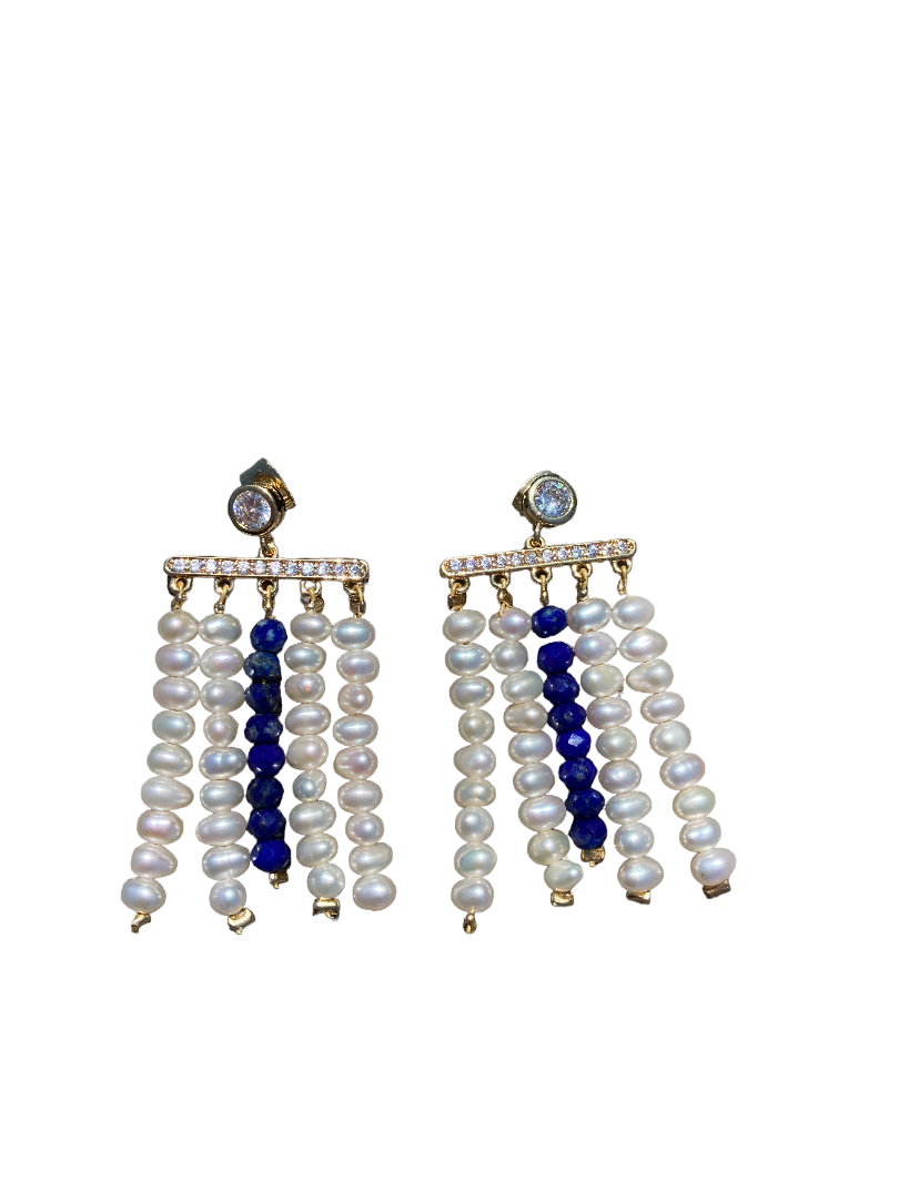 Lapis Lazuli and Pearl Drop Earrings
