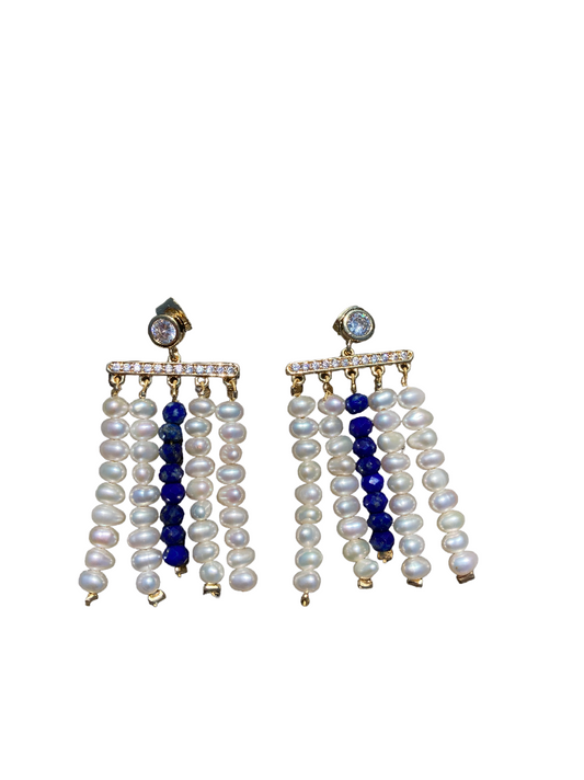 Lapis Lazuli and Pearl Drop Earrings